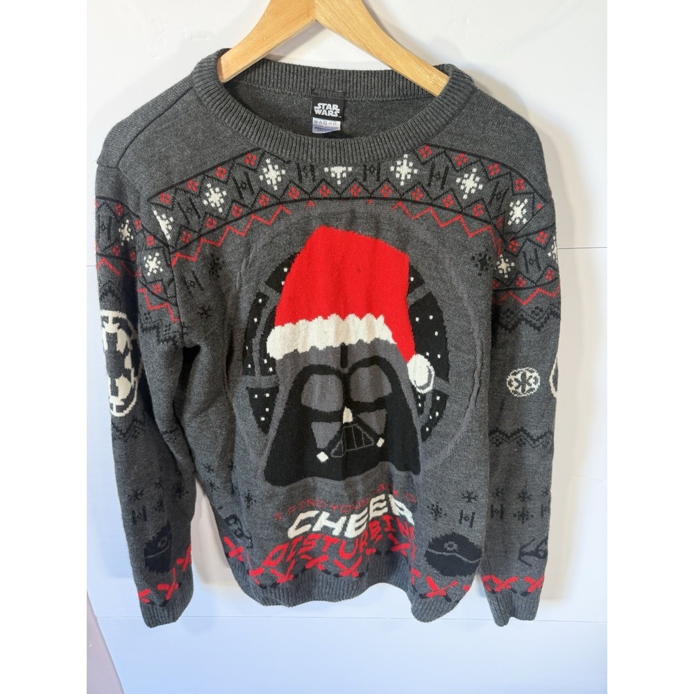 Star Wars Darth Vader Christmas Sweater Medium Gray Holiday Ugly Xmas Knit